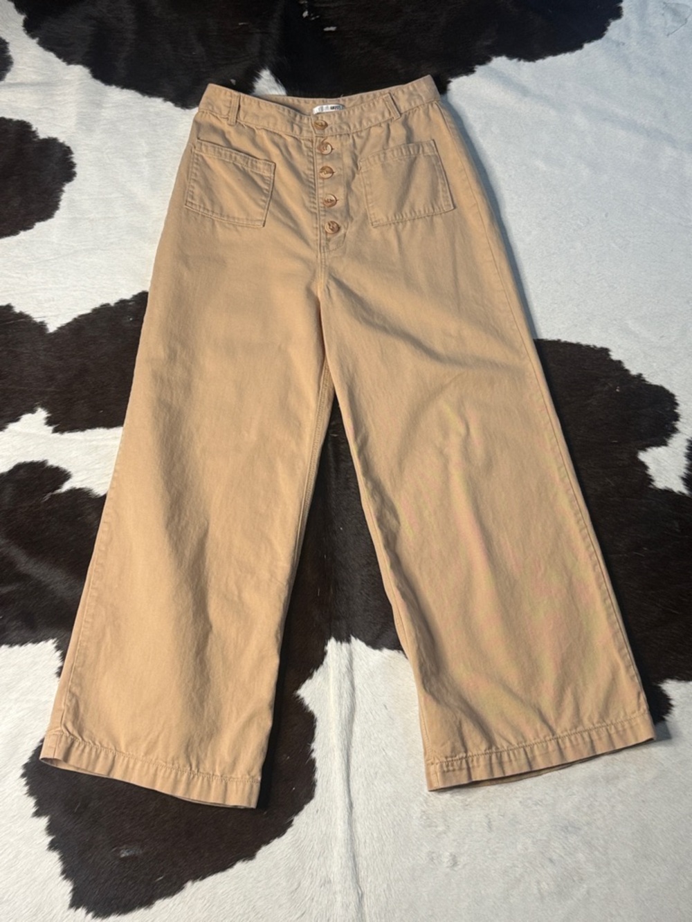 Amuse Society Wide Leg Button-Front Pants in Tan